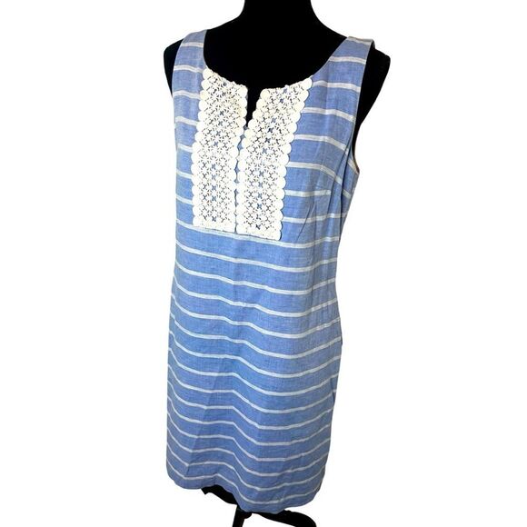 TALBOTS BLUE CLASSIC PREPPY NAUTICAL STRIPED SHIFT DRESS WOMENS SIZE 8 - Picture 1 of 10